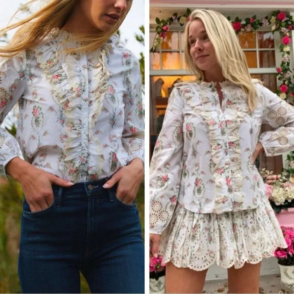 Loveshackfancy Bloomfield Floral Print Blouse Size M